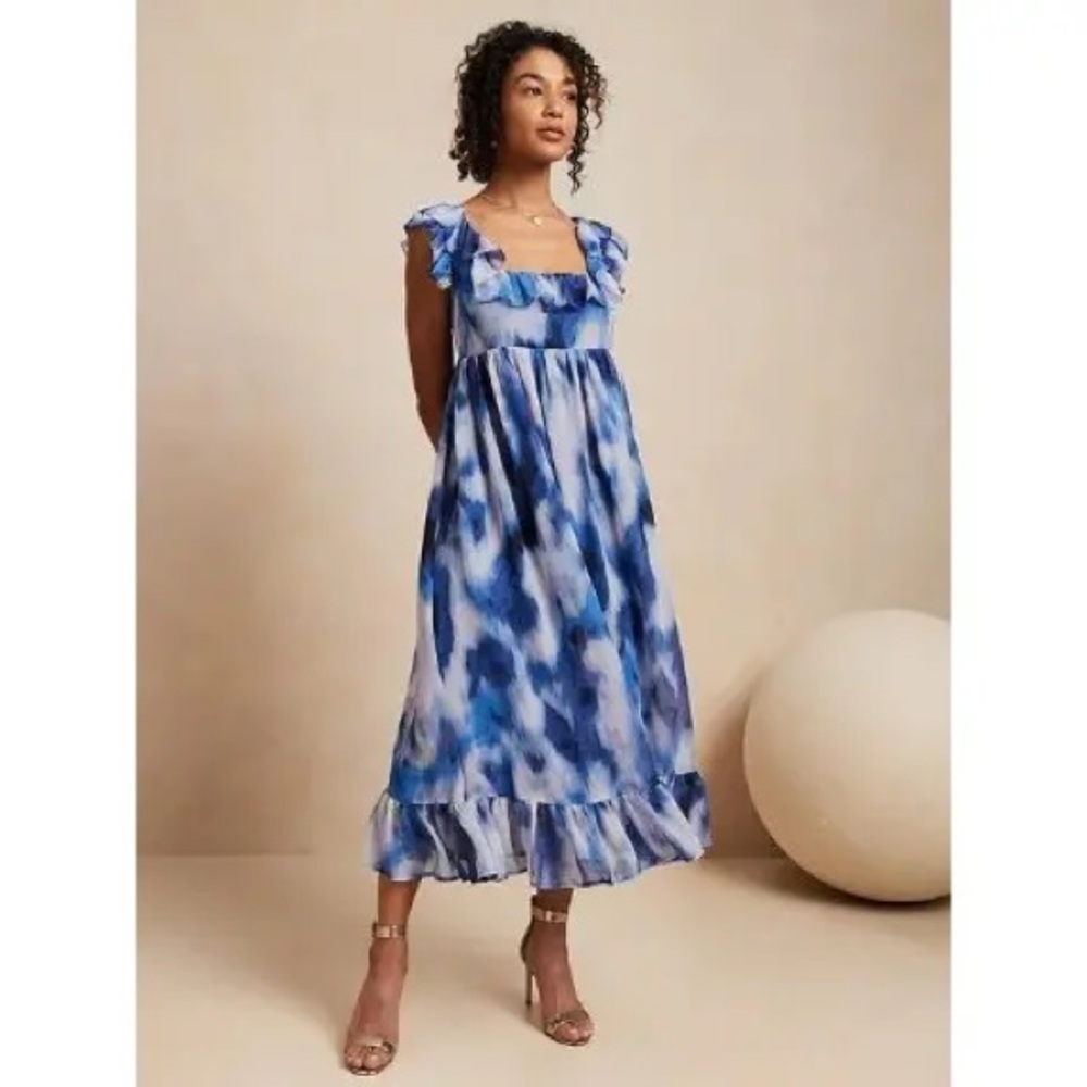 Banana Republic Factory Blue Ombre Watercolor Midi Dress sz M 6 8 10 NWT